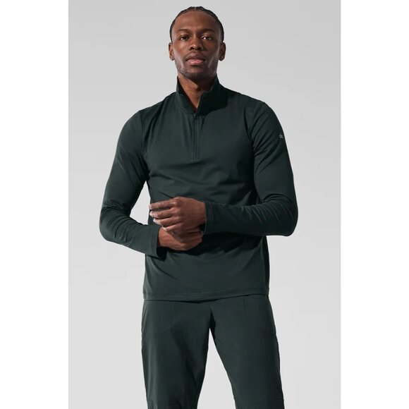 ALO Yoga Conquer 1/4 Zip Reform Long Sleeve in Charcoal Green - Picture 2 of 6